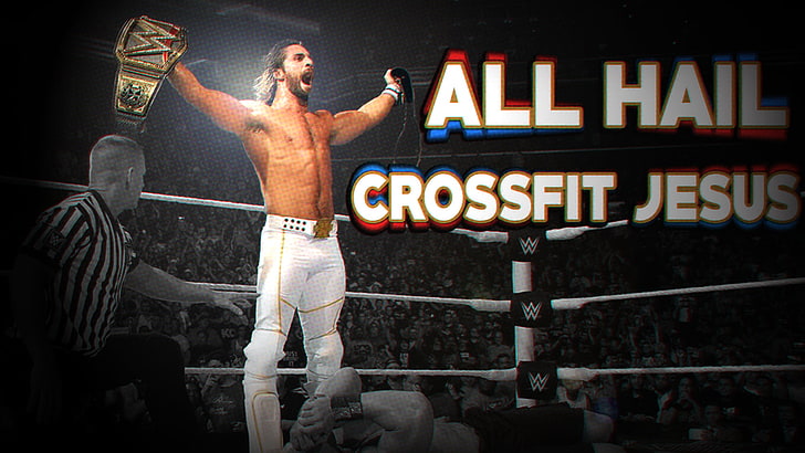 WWE Crossfit Jesus, wrestling, Seth Rollins, one person, text, HD wallpaper