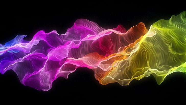 Smoke, Veil, Colorful, Rainbow, motion, multi colored, black background, HD wallpaper