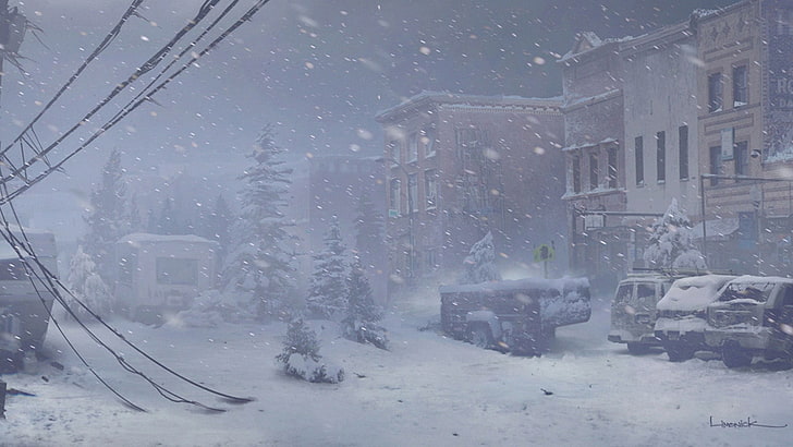 pine tree, The Last of Us, concept art, video games, snow, winter, HD wallpaper