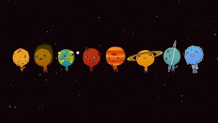 cute, sky, funny, art, darkness, solar system, space, graphics, HD wallpaper
