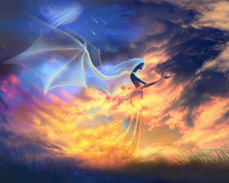 artwork, angel, sky, HD wallpaper