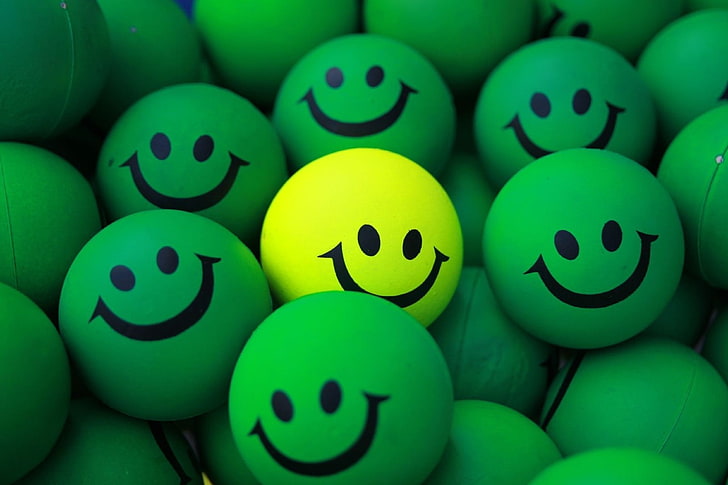 green emoji ball lot, balls, smile, yellow, fun, green Color, HD wallpaper