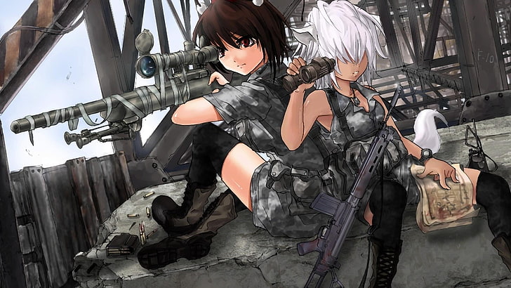 military, anime, girls, war, army, guns, one person, protection
