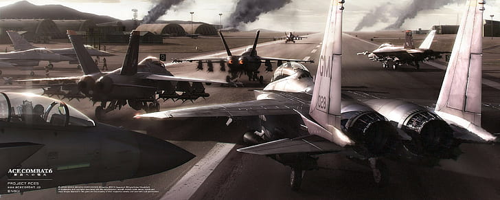 ace combat 6 fires of liberation video games aircraft f 15 strike eagle fa 18 hornet general dynamics f 16 fighting falcon runway, HD wallpaper