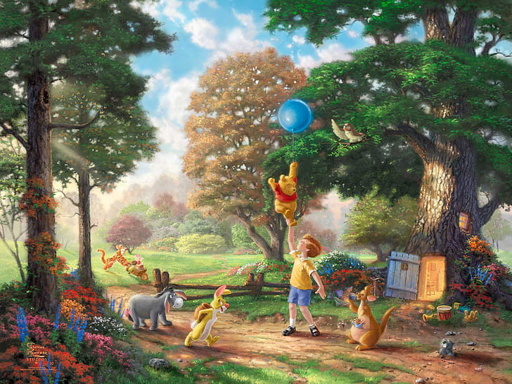 Winnie the Pooh Balloon Trees Drawing HD, digital/artwork, HD wallpaper