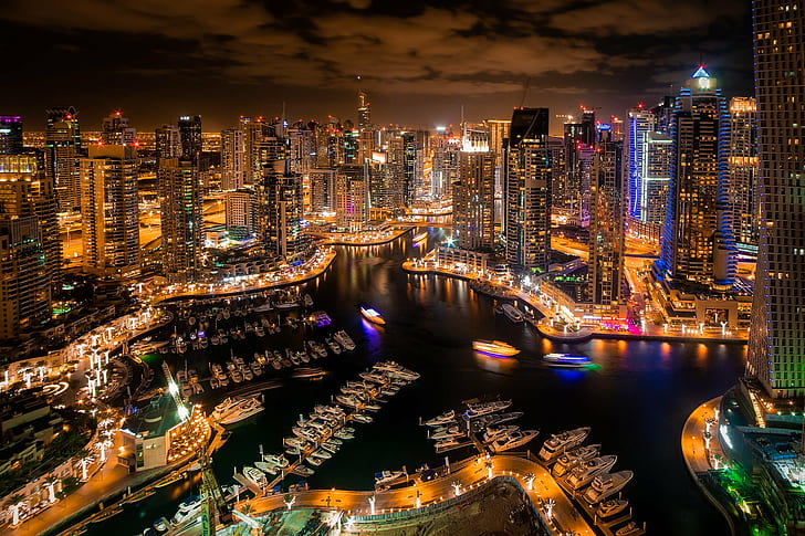 photo of Urban Area skyline at night, Dubai Marina, Dubai  Marina