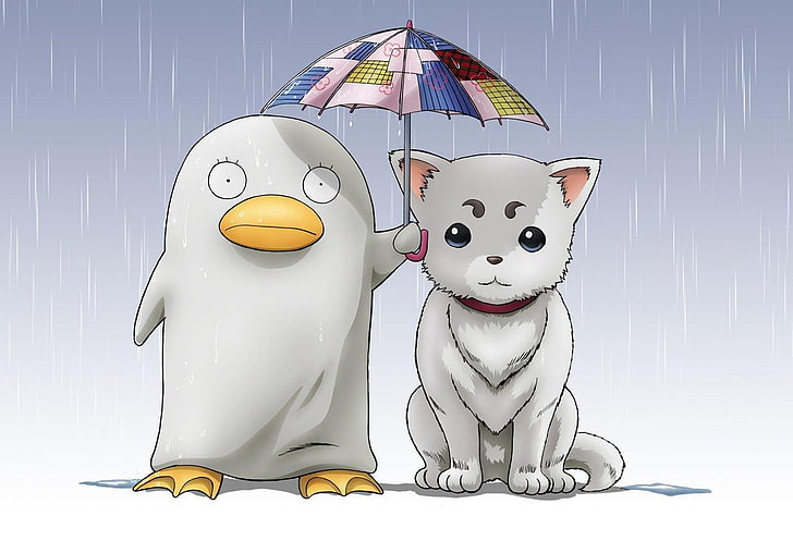 Gintama pet dog and duck digital wallpaper, anime, simple background, HD wallpaper