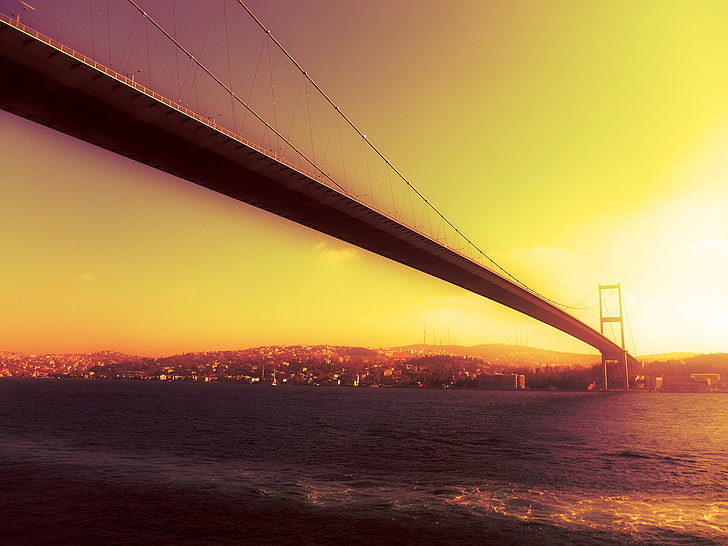 Istanbul, Bosphorus, bridge, sunset, architecture, bridge - man made structure, HD wallpaper