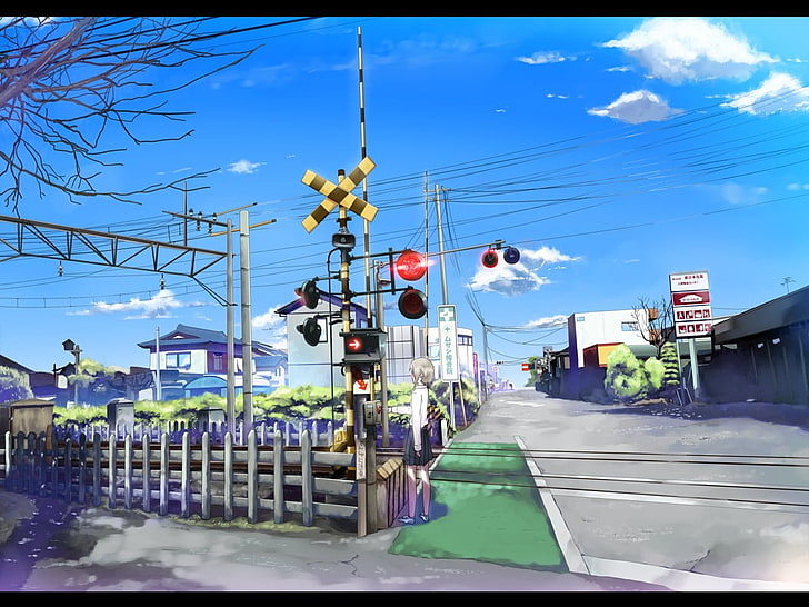 animation, artwork, fantasy art, anime, railway crossing, anime girls