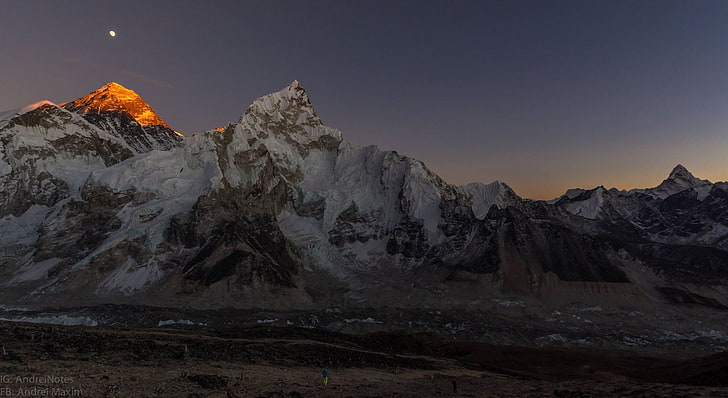 rock mountain, Mount Everest, sky, stars, nature, scenics - nature, HD wallpaper