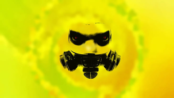 Austin Yellow, red eyes, gas masks, HD wallpaper