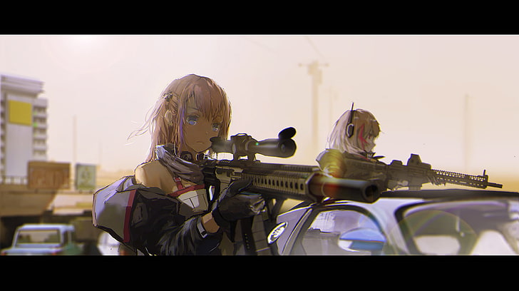 anime girls, girls with guns, pink hair, car, Girls Frontline