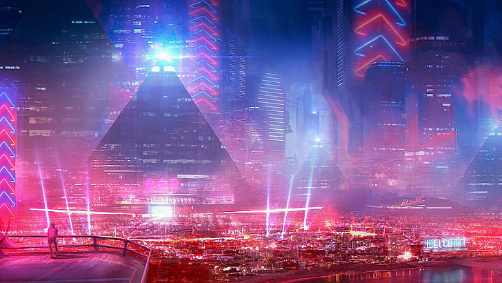 city, cyberpunk, science fiction, TheFatRat, HD wallpaper