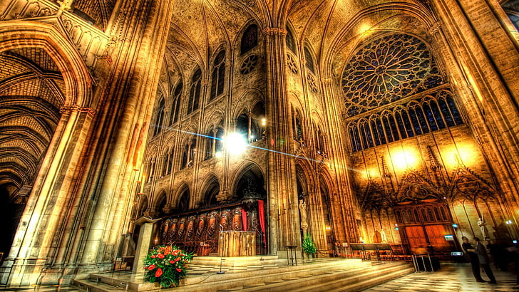 cathedral, HDR, interior, Notre-Dame, Paris, Gothic architecture