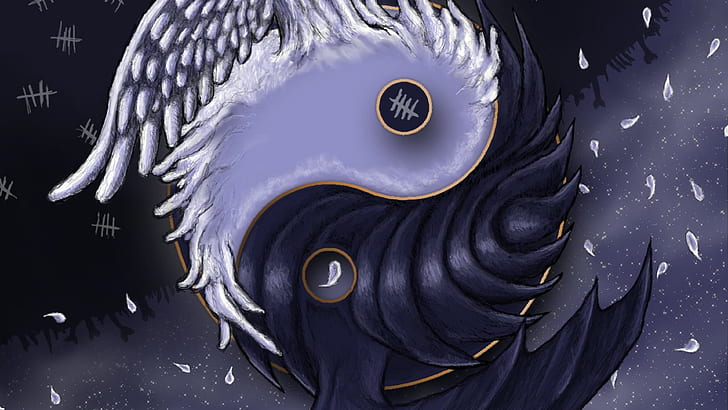 illustration, wing, beak, darkness, space, feather, anime, cg artwork, HD wallpaper