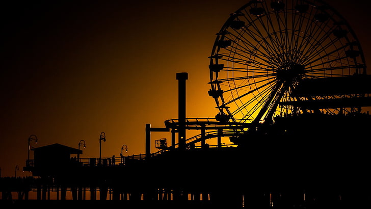 black ferris wheel, landscape, California, USA, sunset, Los Angeles