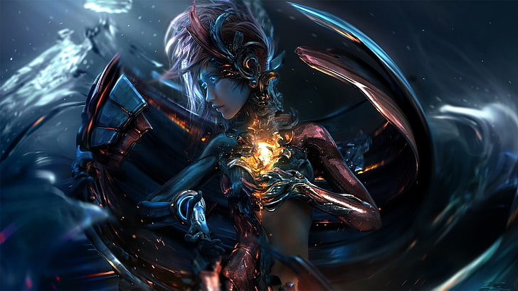 woman with blade weapons poster, death reaper digital wallpaper, HD wallpaper