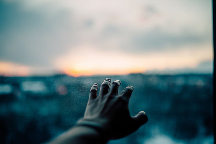 hands, depth of field, window, sunset