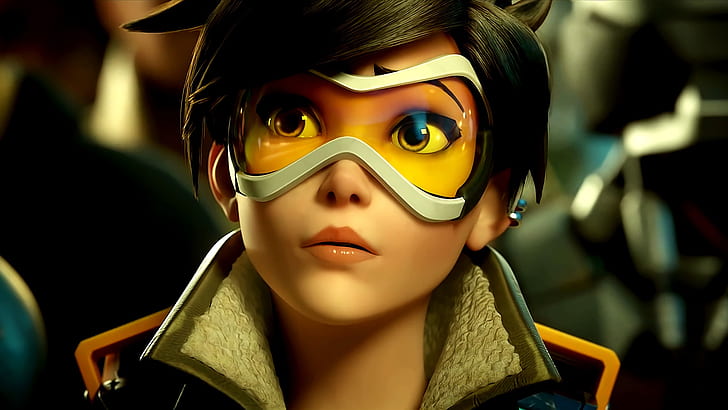 Overwatch, Tracer, anime 3d character with eye goggles