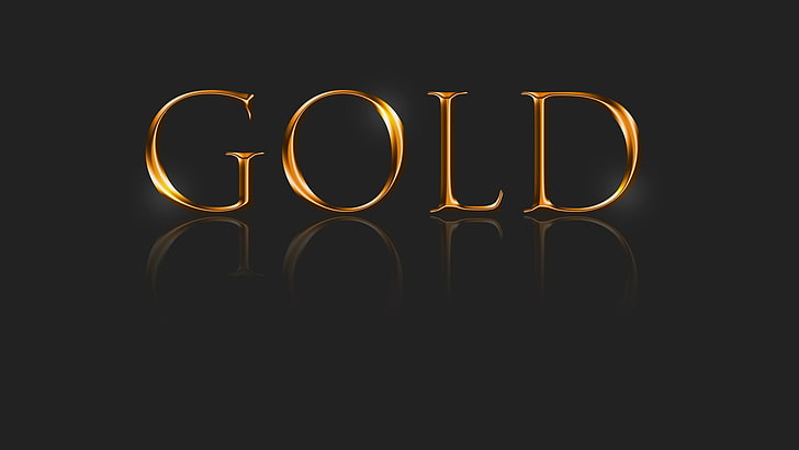 Gold digital wallpaper, typography, reflection, gray background