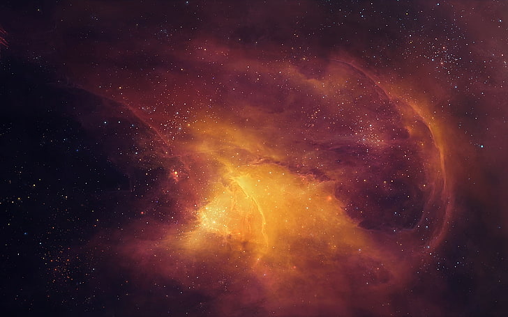 Constellations Stars Nebula, yellow nebula galactic center, 3D, HD wallpaper
