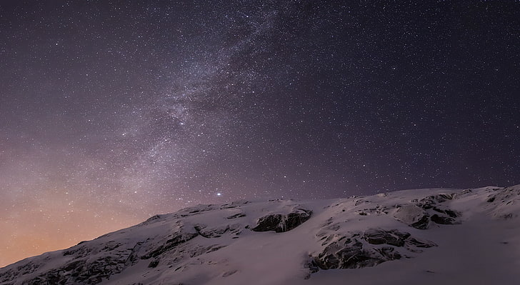 Apple iOS Mountains and Galaxy HD Wallpaper, snow-covered field HD wallpaper