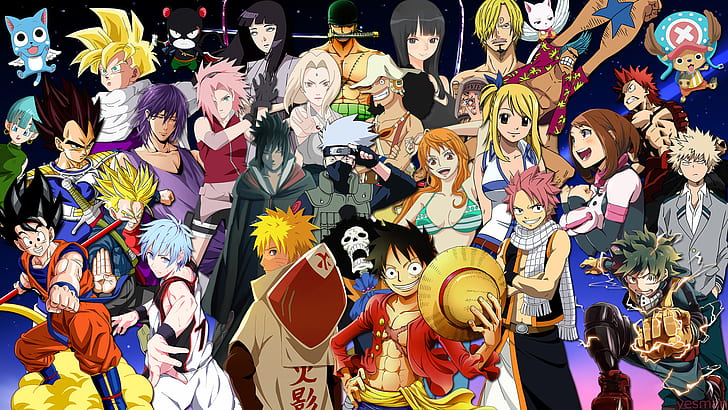 Anime, Crossover, Atsushi Murasakibara, Brook (One Piece), Bulma (Dragon Ball), HD wallpaper