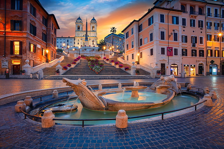 building, home, area, Rome, Italy, ladder, Church, fountain