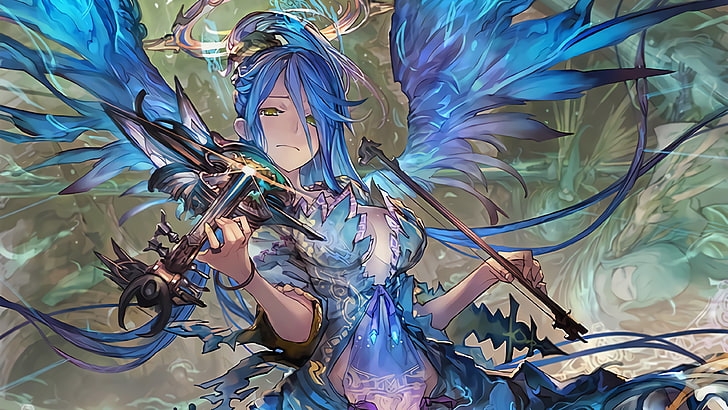 blue haired game character, Shadowverse, Israfil (Rage of Bahamut)