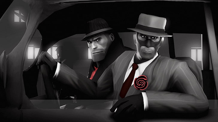 HD wallpaper: two male animated characters, spy, Team Fortress 2, heavy,  black | Wallpaper Flare