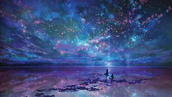 HD wallpaper: fantasy art, water, anime, sky, night sky, stars | Wallpaper  Flare