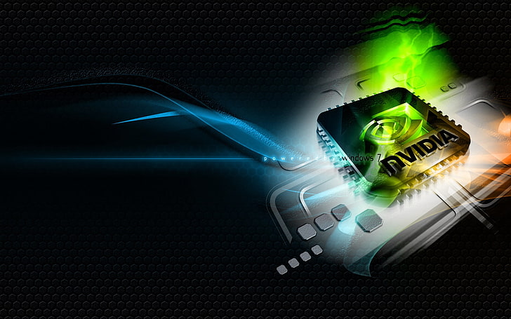 black Nvidia computer processor, green, blue, white, chip, technology, HD wallpaper