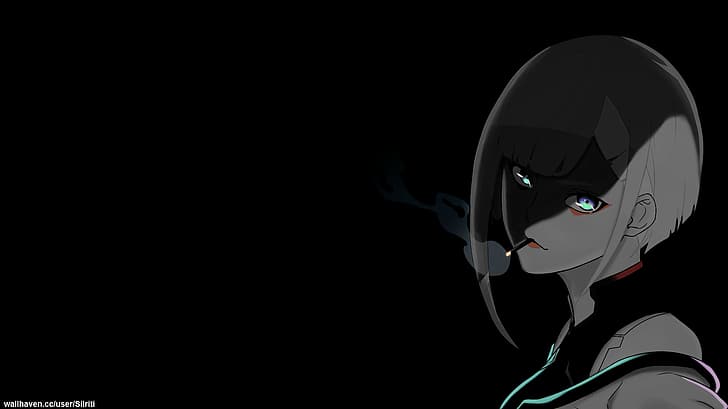 anime girls, selective coloring, black background, dark background, HD wallpaper