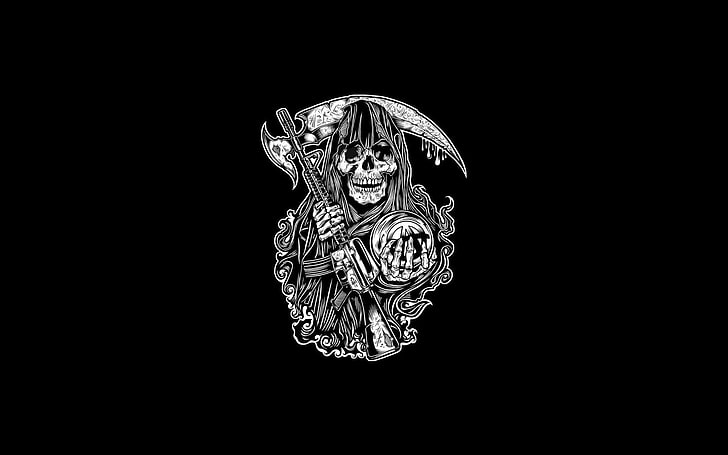 skeleton illustration, death, Grim Reaper, Sons Of Anarchy, skull