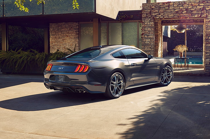 Hd Wallpaper Ford Mustang Grey 2018 Mustang Gt Rear View Performance Package Wallpaper Flare
