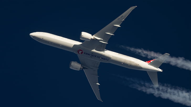 The plane, Boeing 777, In flight, Contrail, Turkish airlines