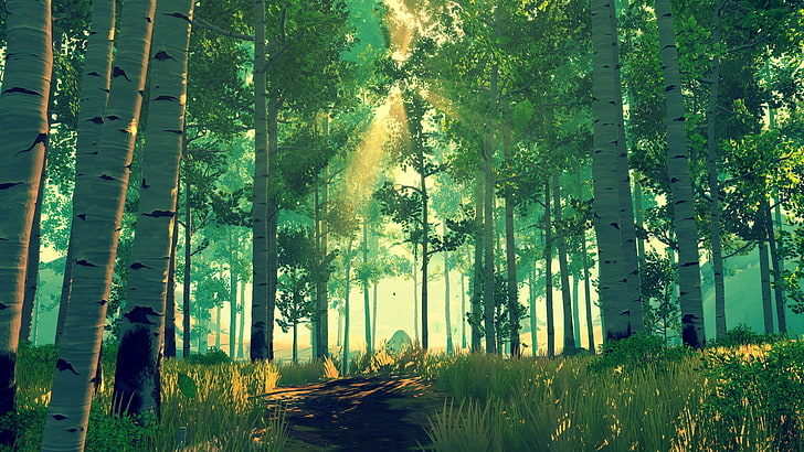 painting of green leafed trees, forest, in-game, Firewatch, plant, HD wallpaper