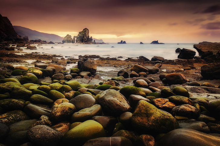coast, sea, stones, nature, rock, solid, water, rock - object, HD wallpaper