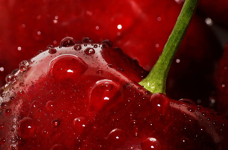 macro photography of water drops on red apple, lumix  dmc-fz30, HD wallpaper