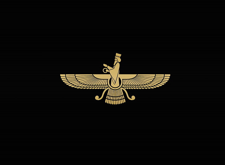 Iman Ghanbarian Farvahar, gold bird logo, Vintage, Black, Symbol, HD wallpaper