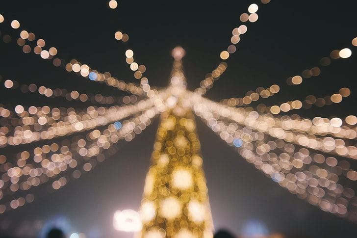 yellow light bokeh, lights, Christmas ornaments, night, illuminated