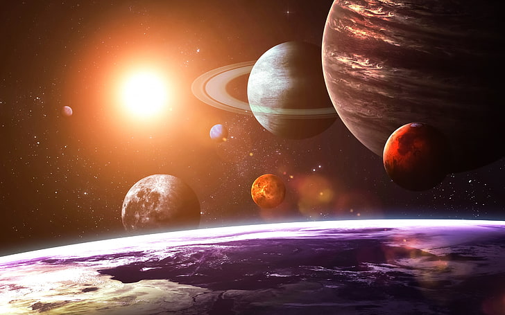 Solar System As Seen From Earth, planets digital wallpaper, 3D