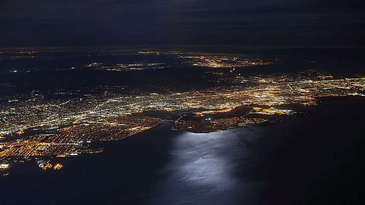 California, USA, aerial view, night, water, nature, sky, no people