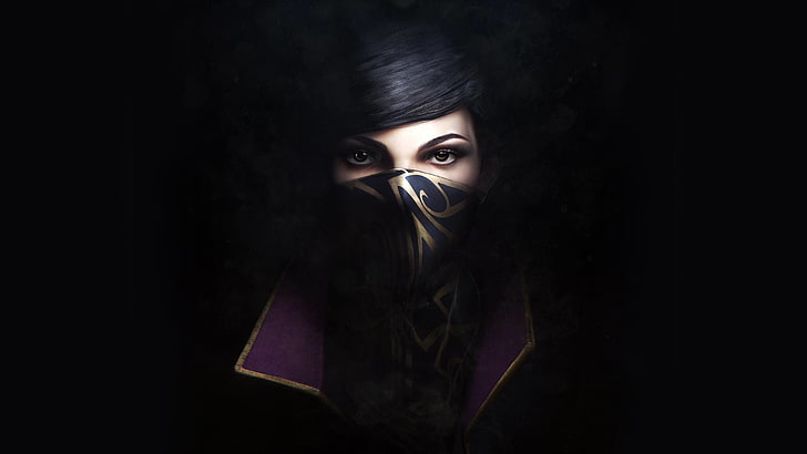 woman wearing black face mask digital wallpaper, dishonored 2