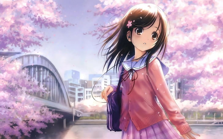 anime girls, school uniform, HD wallpaper