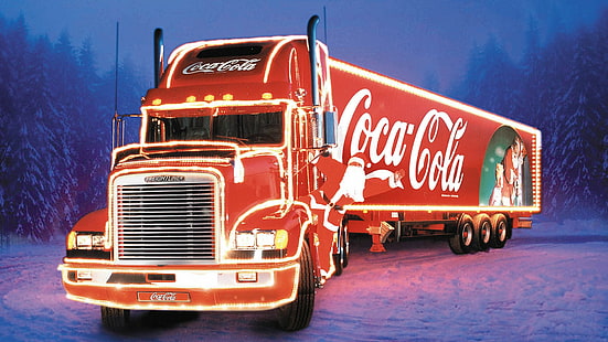 Hd Wallpaper Lighted Coke Truck In The Dark Beautiful Christmas Coca Cola Coke Truck Illuminated Trailer Xmas Hd Wallpaper Flare