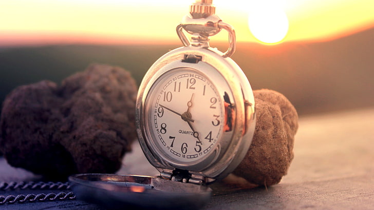 silver pocket watch, dial, light, bright, clock, alarm Clock