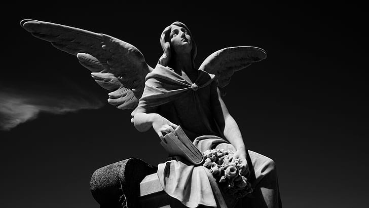 Statue, Monochrome, Angel, HD wallpaper