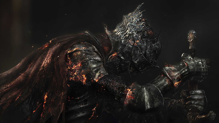 gray metal skull holding sword wallpaper, video games, Dark Souls III