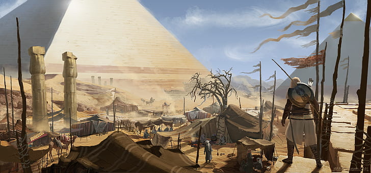 Assassin's Creed: Origins, video games, artwork, Egypt, landscape, HD wallpaper